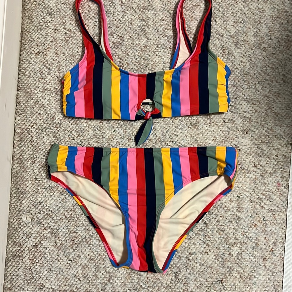 Woman’s, L, rainbow striped bikini. Made by Ocean Gear. Never worn.